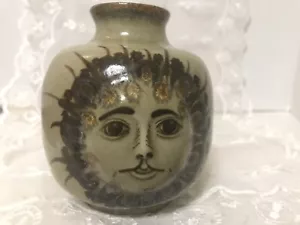 Carlos Villanueva Sun Face Vintage Small Vase Mexican Folk Art Pottery - Picture 1 of 7