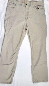 Carhartt Pants Men's 38x32 Beige Canvas Outdoor Workwear Straight Leg Logo - Picture 1 of 8