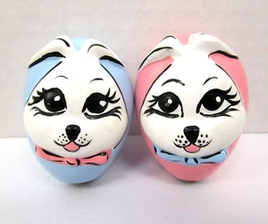 2er Set Vintage anthropomorphe Keramik Osterhasen Eier handbemalt rosa blau - Bild 1 von 13