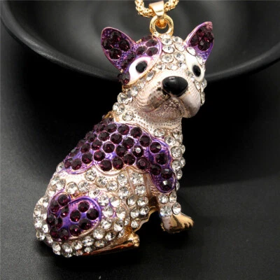 Moda Mujeres Esmalte Púrpura Estrás Precioso Shar Pei Perro Colgante Collar Foto 1 de 4