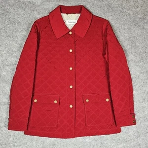 Calvin Klein Red Quilted Women's M Snow Coat Jacket Winter Snap Closure Pockets - Picture 1 of 10