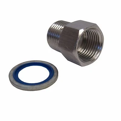 PRM INC. 304 STAINLESS STEEL ADAPTER 1/4" NPT MALE X 1/4" BSPP FEMALE W/ SEALING WASHER