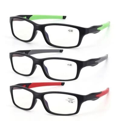 3 Pairs Men Sport Reading Glasses Blue Light Blocking Readers Rubber Anti-Slip B