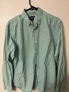 Gap Mens Shirt M Green Solid Classic Vintage Wash Long Sleeve Button 100% Cotton - Picture 1 of 5