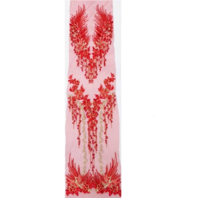 2X Embroidery Lace Applique Patch Faux Pearl Beading Flower Clothing Long Patch  - Image 1 of 4