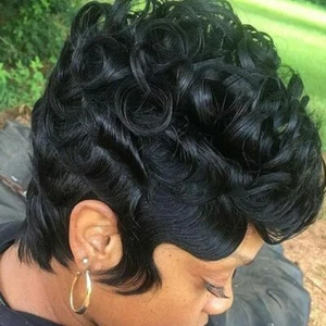 Pixie Cut Wig Short Wigs for Women Black Human Hair Curly Pixie Wigs - Picture 1 of 14