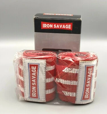 Iron Savage Premium Wrist Wraps Weight Lifting Strength Training NEW Red & White - Image 1 of 4