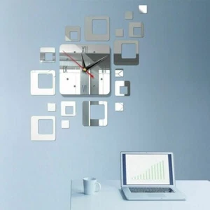 3D Modern DIY Large Wall Clock Mirror Surface Sticker Art Design Home Decor Room - Picture 1 of 16