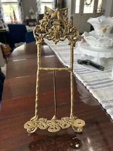 Vintage Brass Tabletop Ornate Love Bird Picture Frame Holder Book Holder Easel - Picture 1 of 8