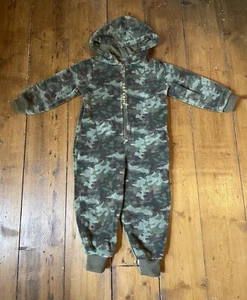 Boys Fat Face Khaki Green Fleece Camo Hooded All In One size 3-4 years pjs - Picture 1 of 8