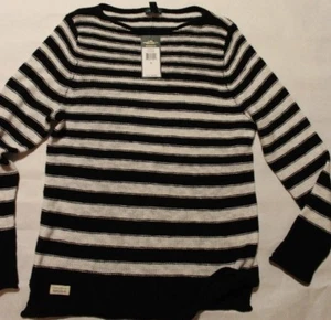 New Lauren Jeans Co. Ralph Lauren Cable-Knit Sweater Black/Pearl Striped XL - Picture 1 of 4
