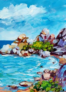 Original oil painting Sardinia Italy beach artwork Seascape wall art 7*5 inch - Picture 1 of 11
