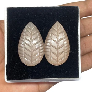 2 Pcs Natural Sunstone Pair 35x20mm Hand Carved Glossy Untreated Gemstones - Picture 1 of 12