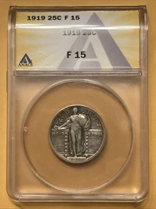 1919 Standing Liberty Quarter 25C ANACS F15 F Fine - Picture 1 of 4