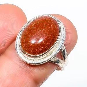 Ювелирное кольцо с серебряным покрытием с золотым солнечным камнем s.8 TR7508-242 - Изображение 1 из 3