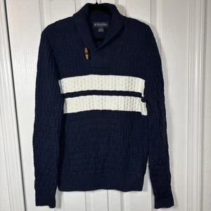 BROOKS BROTHERS Strukturstich Brust Streifen Schalkragen Pullover Navy Weiß M - Bild 1 von 9