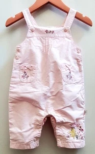 Classic Pooh by Disney Overalls Embroidered Winnie the Pooh & Floral Pink 3 MON - Picture 1 of 11