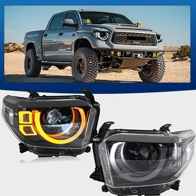 Pair LED Projector Headlights For Toyota Tundra 2014-2021 Front Lamps Sequential - Image 1 of 4