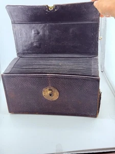 Antique Leather With KEY Business Banking Receipt or Money Folio, Wallet A-Z - Picture 1 of 19