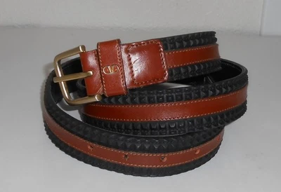 Valentino Vintage Mens Belt Size 36 Black Textured w/ Brown Leather Made n Italy - Image 1 of 4