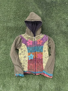 Rising International Hoodie Womens M Patchwork Embroidered Boho Hippie Full Zip - Picture 1 of 6