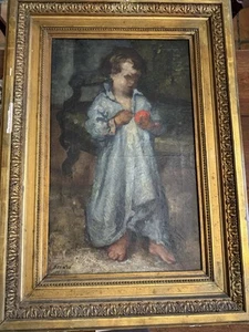 Oil on Canvas 1899 Framed Signed Painting - A Child with Ball - L Benatov - Picture 1 of 24