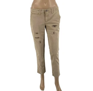 GUESS Women Brown Berta Slim Fit Ripped Chino Pants Trousers Size W27 - Picture 1 of 13