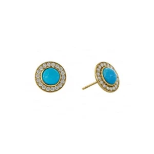 Natural Turquoise Diamond Halo Earrings Fine Women Jewelry - New Arrival - Picture 1 of 8