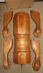 6 Piece Wood Pedestal Base Oak Finish Large Dining Table Mounting Plate Parts - Picture 1 of 10