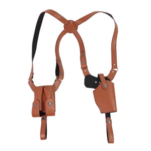 PU Leather Vertical Shoulder Holster System w/Double Magazine - Fits Standard 5" - Picture 1 of 13