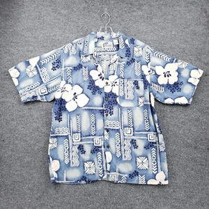 Point Zero Shirt Mens L Large Button-Up Blue Floral Hawaiian Camp Tropical - Picture 1 of 9
