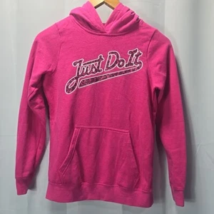 Nike Girls LG Hoodie Sweatshirt Hot Pink "Just Do It" Logo Kangaroo Pockets - Picture 1 of 5
