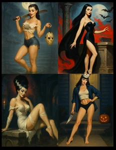 Wholesale Lot of 6 Horror Pinup Prints Retro 1950s Vintage Style 8.5x11" Art - Picture 1 of 7