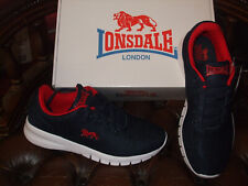 MENS LONSDALE BEDFORD NAVY BLUE / RED LACED TRAINERS. SIZES 7, 10, 12 + 13