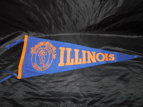 Vintage 1940s Illinois Rose Bowl Fighting Illini Felt Pennant Football Blue IL Cover