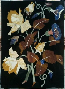 18" x 15" coffee center black marble table top inlay malachite decor wall panel - Picture 1 of 4