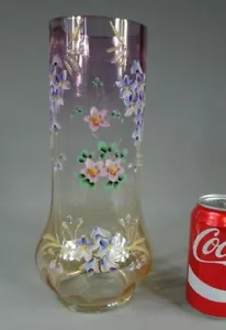 beau vase en verre émaillé décor de fleurs vers 1900 no legras - Imagen 1 de 2