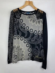 Desigual ladies abstract pattern lace long sleeve top tunic size M - Picture 1 of 16