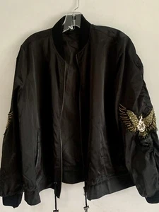 NU OF DENMARK BLACK LONG SLEEVES BOMBER JACKET SEQUINS EAGLE DETAILS SIZE: MED - Picture 1 of 14
