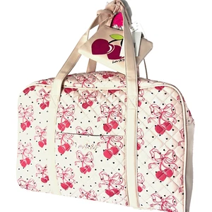 BETSEY JOHNSON Pink Cherry Bow Weekender Duffel Travel Bag- New w/Tags Cherries - Picture 1 of 5