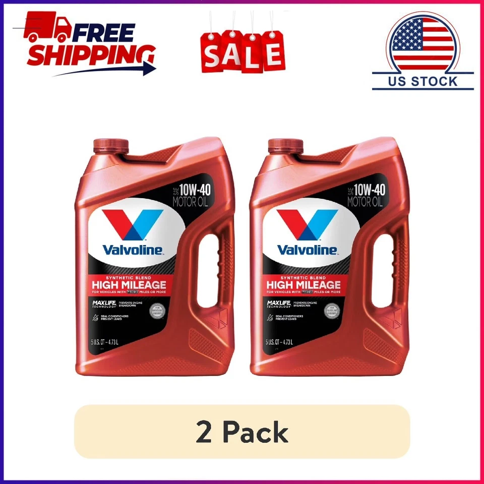 Paquete de 2 aceite de motor Valvoline alto kilometraje MaxLife 10W-40 mezcla sintética 5 cuartos de galón Foto 1 de 4