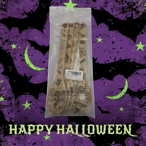 4 Utensilios de Madera Grandes de Bambú Grabados Halloween Decoración Bruja de Bruja - Imagen 1 de 5