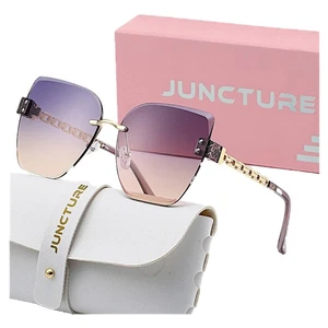 Damen-Sonnenbrille randlos Farbverlauf Goldkette drinnen draußen Sonnenschirme Set Etui - Bild 1 von 16
