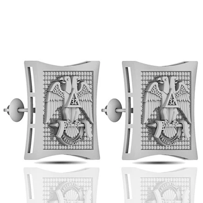 Moissanite 32rd Degree Scottish Rite Freemasonry Masonic Masons Studs Earrings - Image 1 of 3
