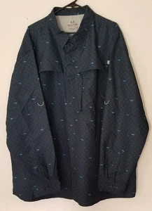 Realtree Mens Fishing Shirt Size 3XL Blue Longsleeve Fish Print Button Up - Picture 1 of 10