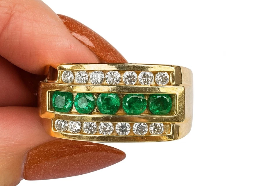 Men's 14K Yellow Gold Emerald and Diamond Ring, 1.78 TCW - Image 1 of 4