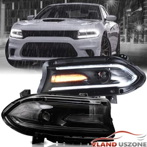 VLAND LED DRL Headlights For 2015-2022 Charger Dodge Projector Assembly BLACK - Picture 1 of 12