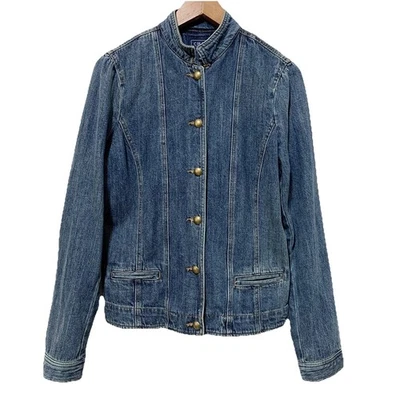 Chaps牛仔夹克女式小号蓝色100%纯棉立领纽扣 — 第 1/4 张图片