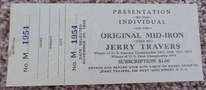 UNUSED RAFFLE TICKET-ORIGINAL MID-IRON USED BY JERRY TRAVERS - Picture 1 of 5