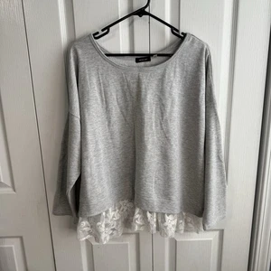 Verve Ami grauer Strickpullover 3/4-Ärmel Spitzenbesatz Damengröße 1X - Bild 1 von 5